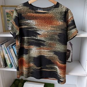 Vintage Women's Top All Over Print Black Brown Size Medium Grunge Whimsigoth Y2K